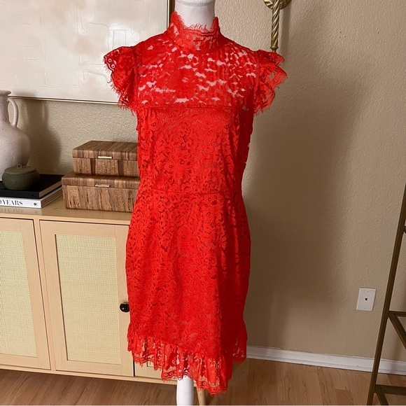 Revolve Aijek Orange‎ Into The Night Lace Mini Dress Size 3 Cocktail - Picture 3 of 10